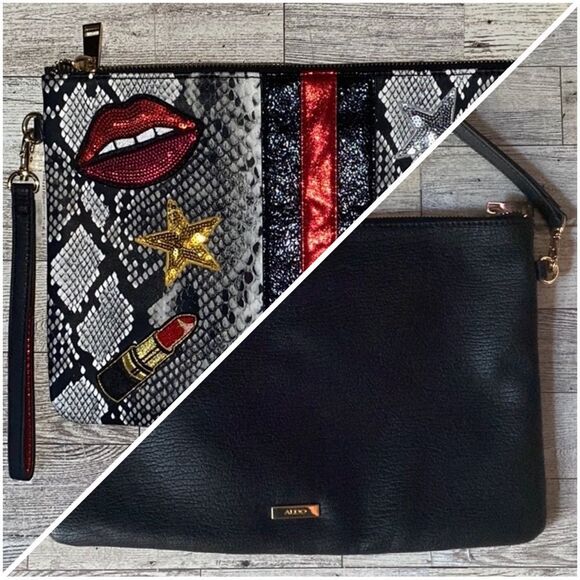 ALDO, Faux Snake Skin, Sequin Embellished, Oversized Clutch Purse - Picture 4 of 15